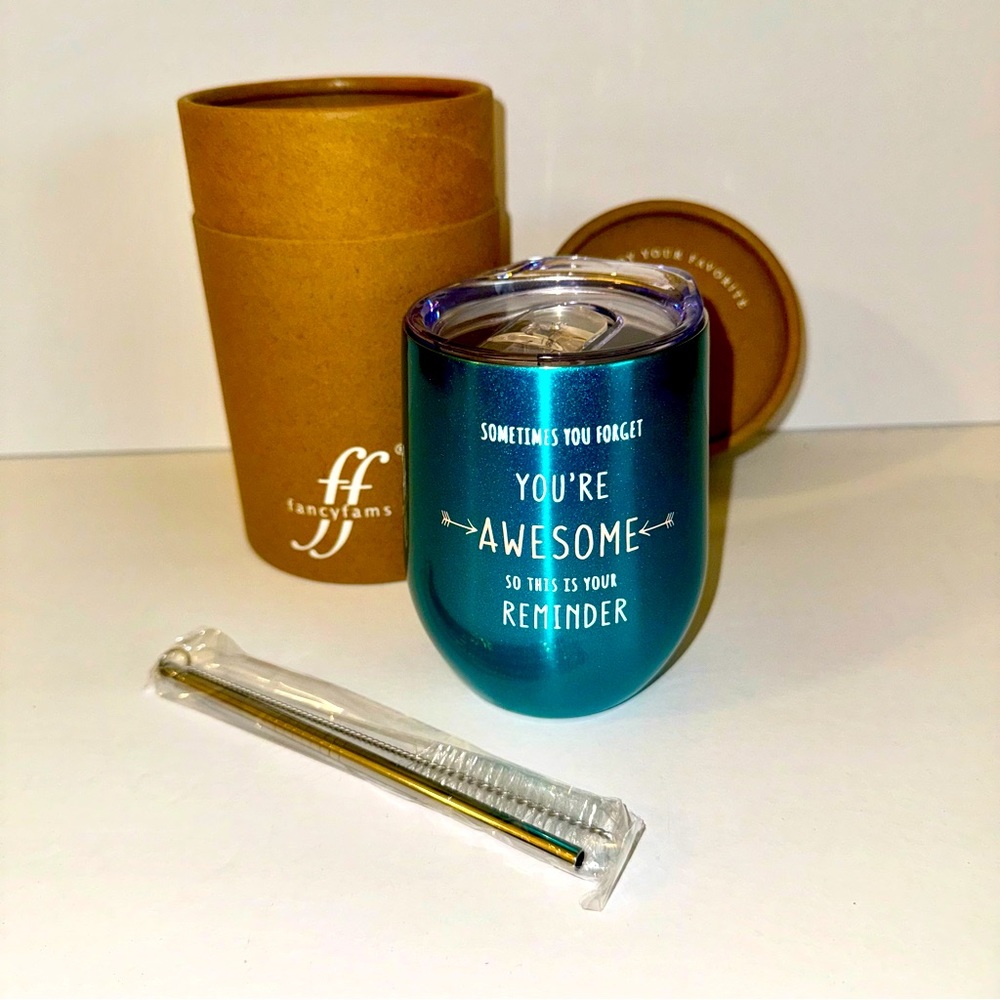 NEW Pacific Turquoise Blue Stainless Steel Tumbler Set, “You’re Awesome” 12 Oz